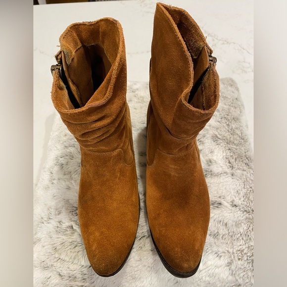 Reba Boot Suede Slouch Western Cowgirl Saddle Cognac Brown Rust Bootie Size 7.5 - Picture 7 of 9